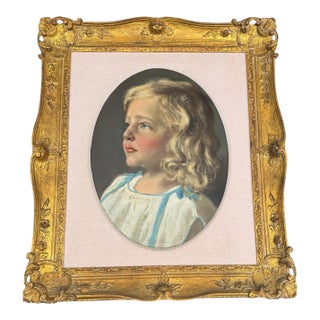 Vintage Gilt Framed Portrait Oil Painting of a Young Girl For Sale