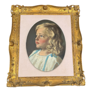 Vintage Gilt Framed Portrait Oil Painting of a Young Girl