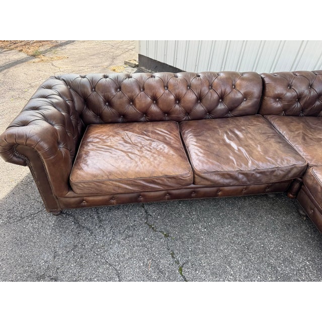Restoration Hardware Restoration Hardware Leather Kensington Sectional For Sale - Image 4 of 12