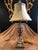1950s Vintage Italian Porcelain Figural Hand Painted Gilt Table Lamp With Shade For Sale - Image 5 of 13