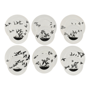 Mid 20th Century Lynn Bogue Hunt "Game Bird" Porcelain Plates, Service for 6