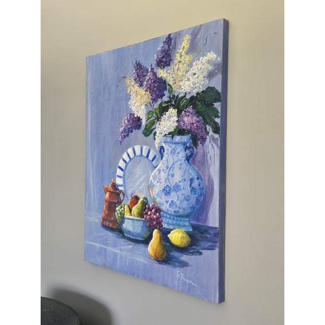 1980s G. Ragen Large Original Floral Still Life Painting Signed – 48x36 For Sale - Image 4 of 11