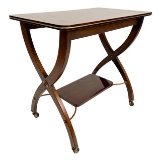 Vintage X-Frame Side Table on Wheels For Sale