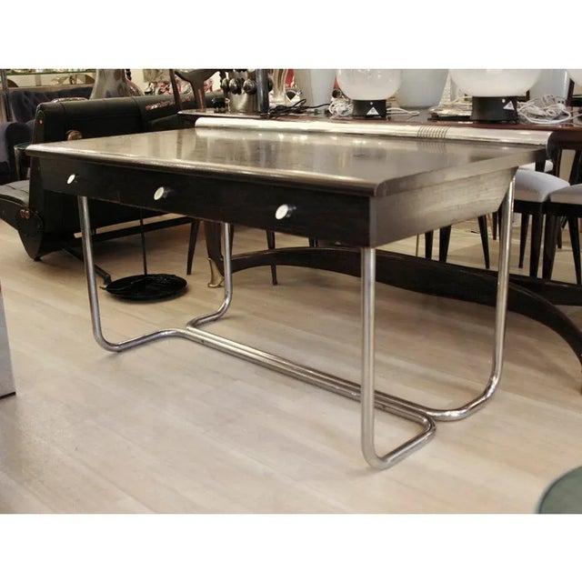 Italian Tubular Chromed Metal and Wooden Desk, 1970s For Sale - Image 5 of 6