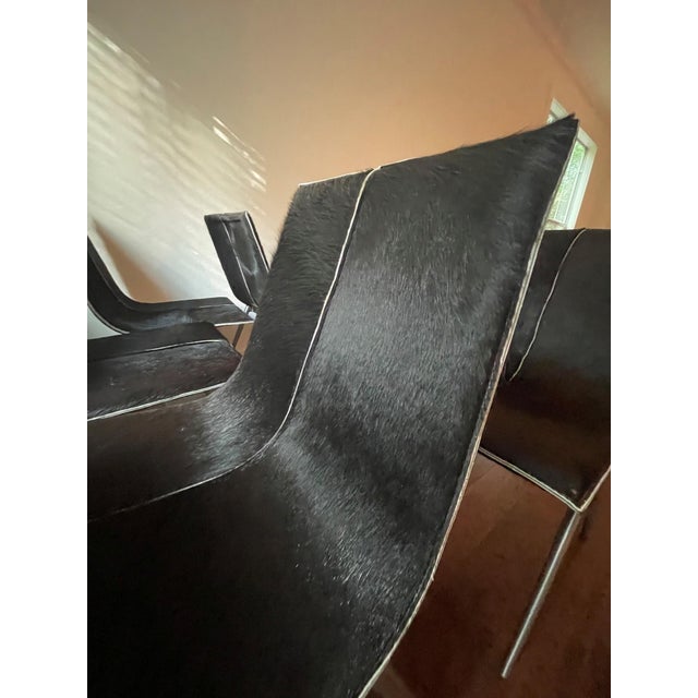 Set of 10 Mayfair Contemporary Faux Pony Hair Dining Chairs With Brushed Chrome Legs For Sale - Image 4 of 5