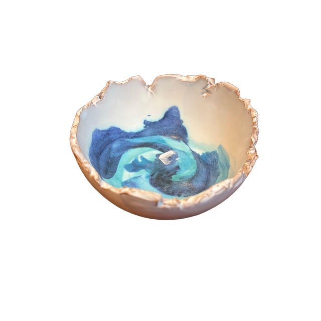 Contemporary Fornaro Italian Ceramic Blue Swirl Dish For Sale - Image 3 of 3