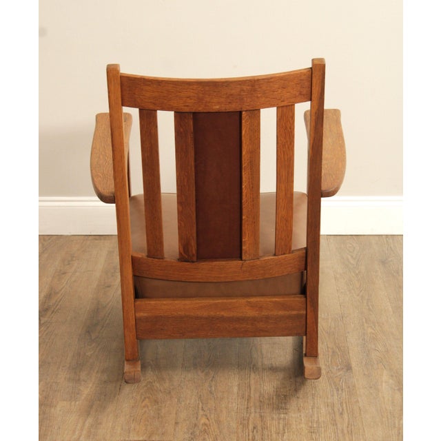 1910s Limbert Mission Inlaid Oak Rocker For Sale - Image 5 of 12