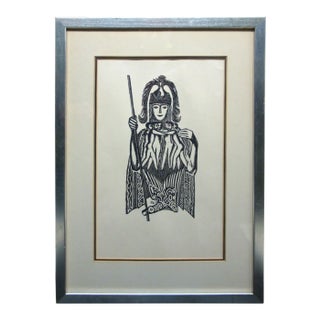 1959 Tribal Mid-Century Modern Woodcut Wood Block Art For Sale