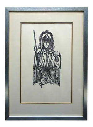 1959 Tribal Midcentury Modern Woodcut Wood Block Art