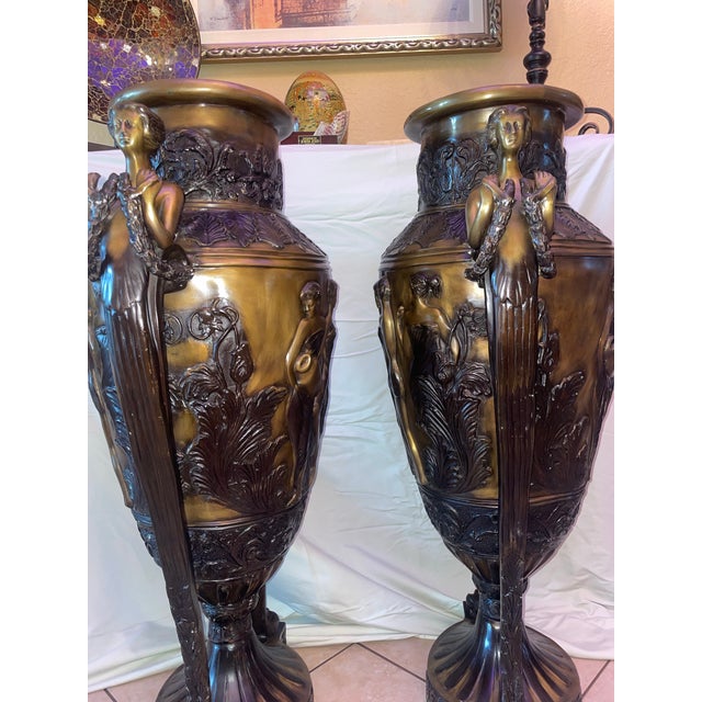 Metal Huge Pair of French 19th Century Neoclassical Urns Solid Bronze For Sale - Image 7 of 12