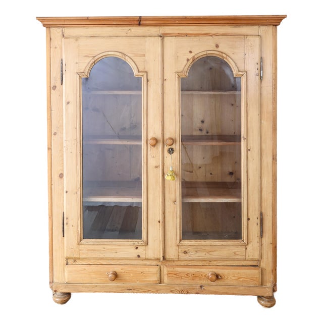 Antique English Pine Glazed Cabinet With Drawers - Circa 1860 For Sale