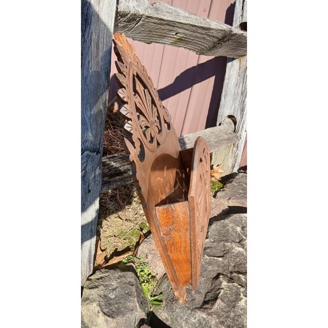 Antique Victorian Walnut Pierce-Cut Carved Wall-Mount Magazine Rack 1900 For Sale - Image 11 of 16