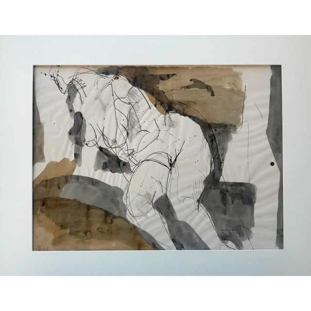 Vintage Figurative nude female abstract watercolor and Ink drawing by Gerard Haggerty signed lower right and dated 1967...