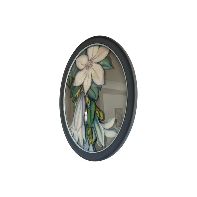 Mid-Century Modern Mid Century Modern Oval 1965 Flower Framed Painting Vintage 1960s - Signed For Sale - Image 3 of 9