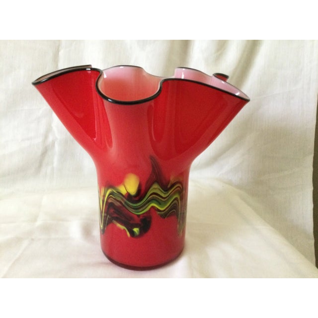 Mid 20th Century Mid Century Hand Blown Cased Fazzoletto Style Italian Art Glass Vase For Sale - Image 5 of 13
