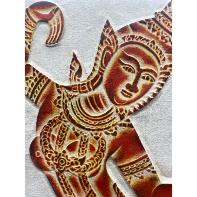 Vintage Thai Temple Rubbings Red Etched Gold Metal Frames 23x17 - a Pair For Sale - Image 4 of 7