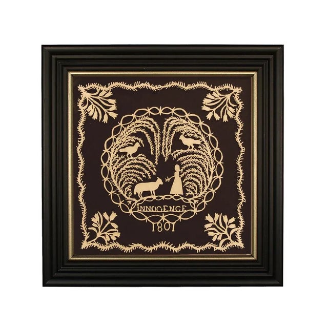 American Innocence 1801 Reproduction Scherenschnitte Paper Cutting in Black and Gold Frame For Sale - Image 3 of 3