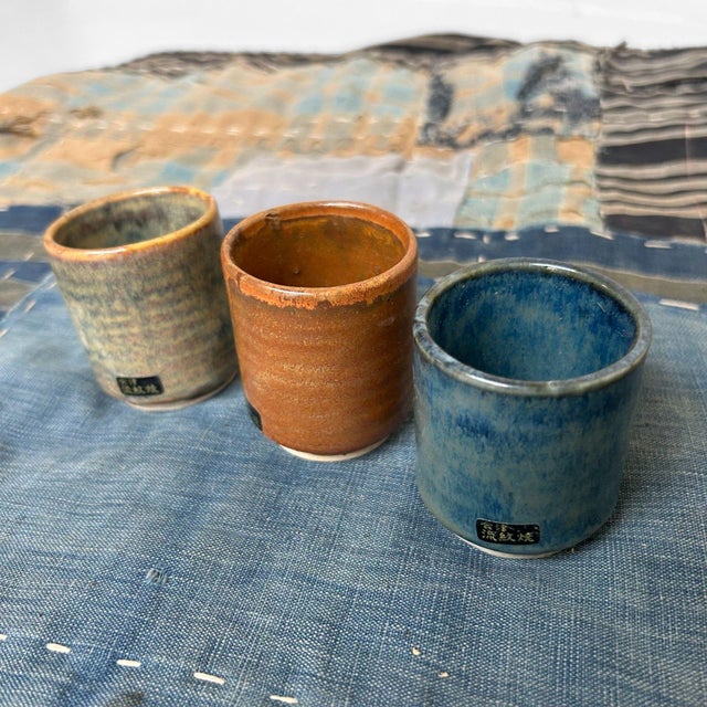 Mid-Century Modern Vintage Japanese Yunomi Tea Cups, Aizu Ryōryō-Yaki, 1970s, Set of 3 For Sale - Image 3 of 15