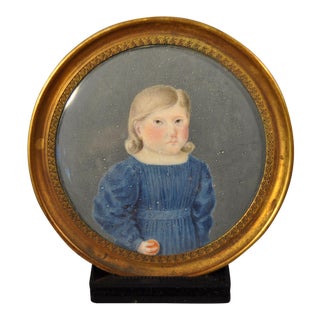 19th Century Portrait Miniature of a Young Child Holding a Ball For Sale