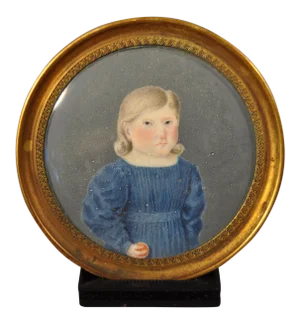 19th Century Portrait Miniature of a Young Child Holding a Ball