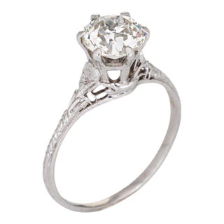 Vintage Art Deco GIA 1.55ct Diamond Ring Engagement Platinum Jewellery size 6.25 For Sale