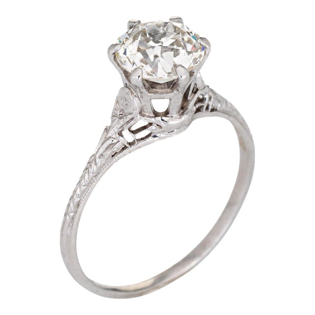 Vintage Art Deco GIA 1.55ct Diamond Ring Engagement Platinum Jewellery size 6.25 For Sale