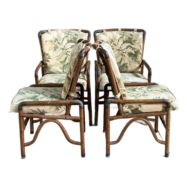 Vintage Coastal Rattan and Bronze Joint Dining Chairs For Sale