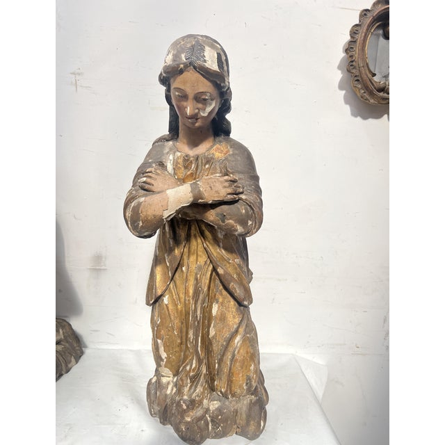 Adoring Angels, 1700s, Polychrome and Gilded Carved Wood, Set of 2 For Sale - Image 17 of 18