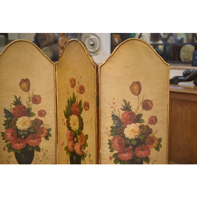 19th Century Gilt Screen with Oil Painting of Floral Decoration For Sale - Image 4 of 11