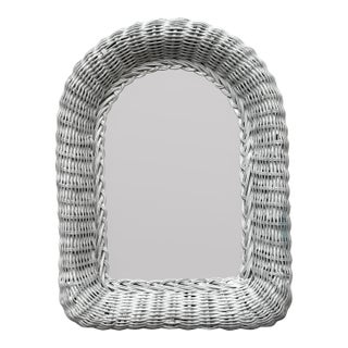 Vintage Boho Chic Coastal White Wicker Painted Arched Wall Picture Frame For Sale