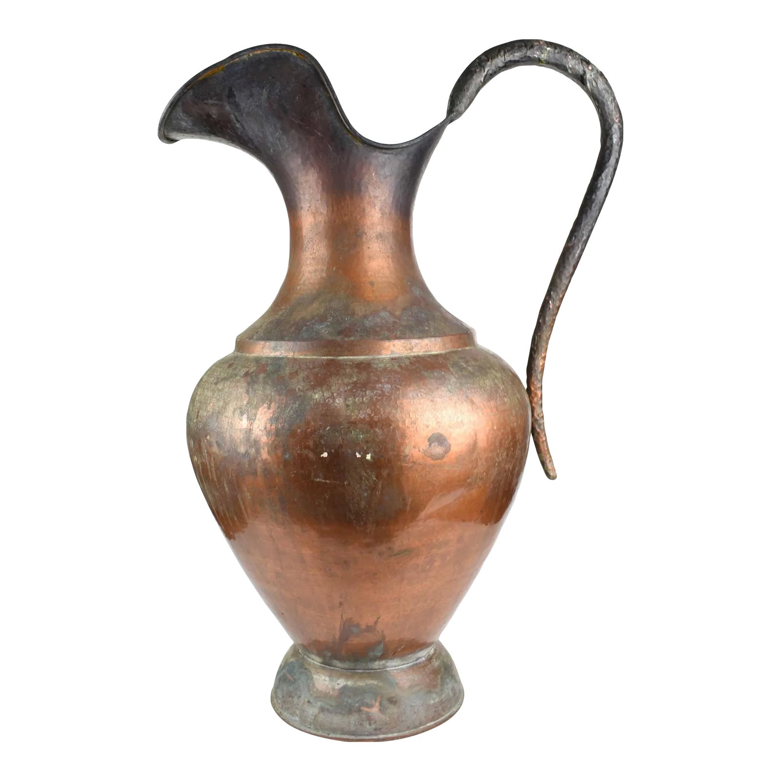 Italian Tall ExLarge Hammered Solid Copper Pitcher Vase Made in