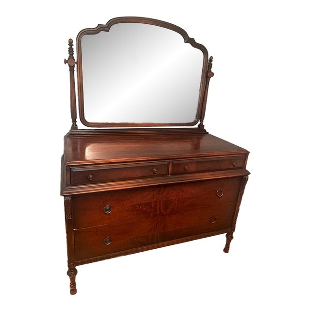 1920s Dresser With Attached Mirror by Warren Furniture on Wheels