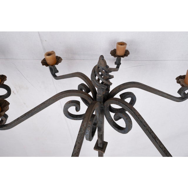 Spanish Revival Late 20th Century Pair of Wrought Iron Candelabra For Sale - Image 3 of 8