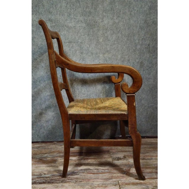 Empire-Style Armchair in Walnut with Woven Straw Seat For Sale - Image 5 of 7