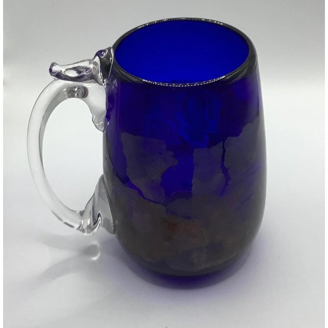 Vintage Andres & Chapman Cobalt Blue & Gold Studio Art Hand-Blown Glass Mug For Sale - Image 4 of 11