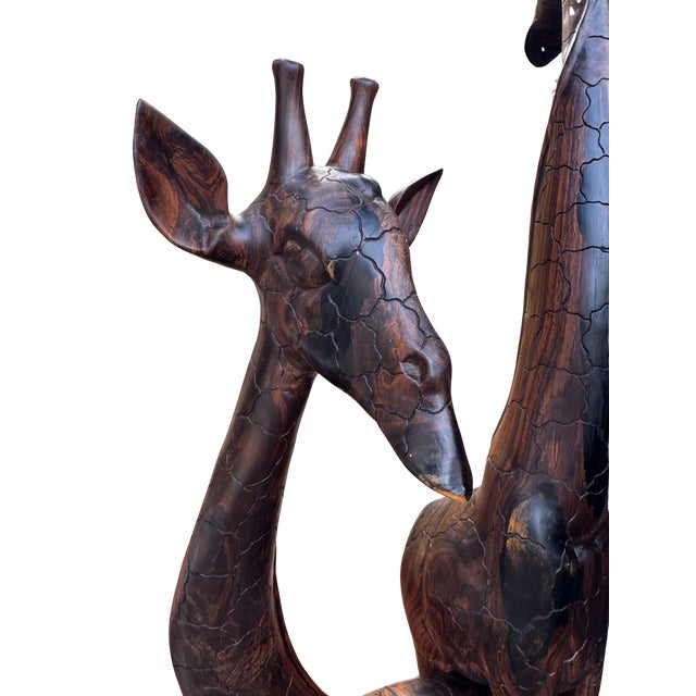 50" Late 20th Century Hand-Carved Solid Wood Giraffe Family Sculpture For Sale - Image 4 of 17