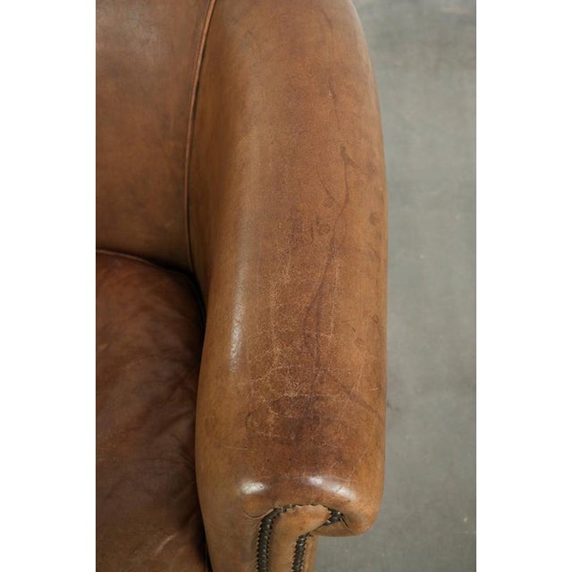 Brown Vintage Sheepskin Club Armchair in Light Cognac For Sale - Image 8 of 13