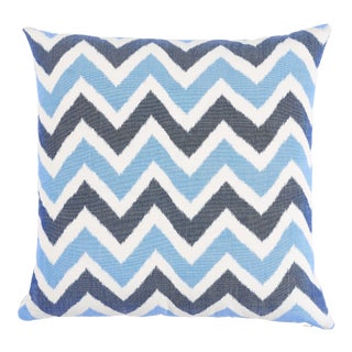 Schumacher Vedado Ikat 22" Pillow in Indigo For Sale