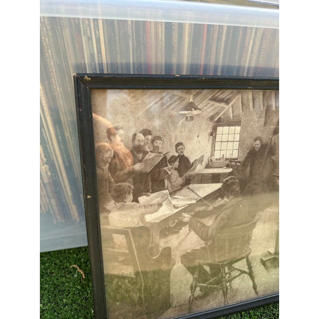 Mid-Century Modern 1970s Framed Black and White Print of Musical Gathering Reproduction For Sale - Image 3 of 6