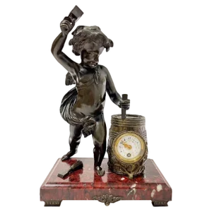 Antique French Mantel Clock in Bronze with Marble Base
