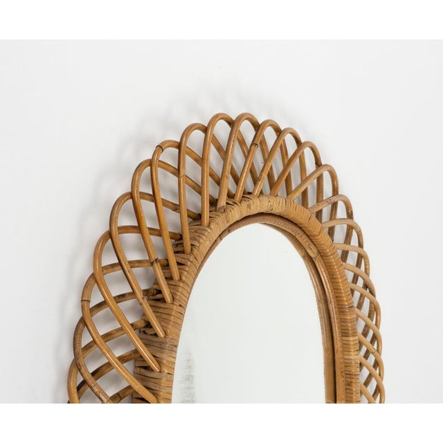 Franco Albini Mid-Century Modern Rattan and Bamboo Oval Wall Mirror by Franco Albini, Italy, 1960s For Sale - Image 4 of 12