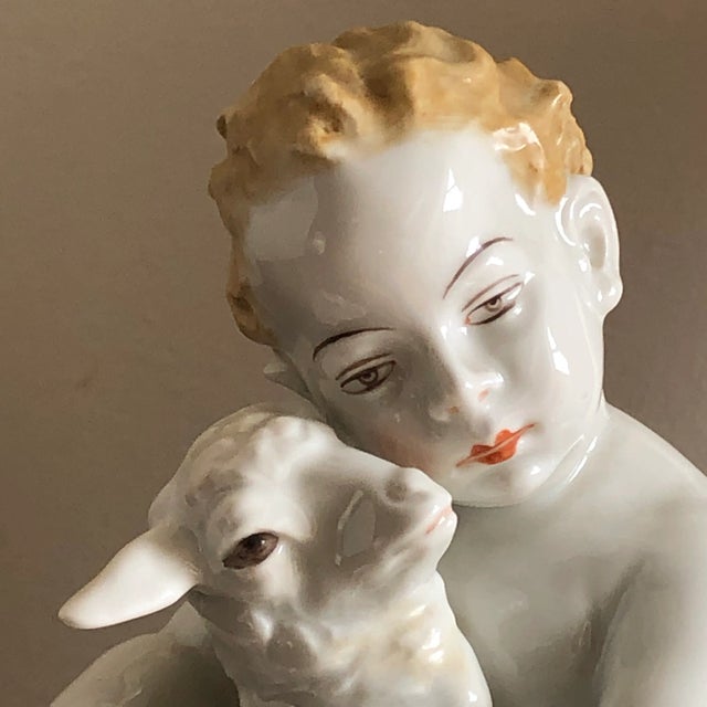 Rosenthal Germany Circa 1930 Rosenthal Germany Cherub With Lamb Porcelain Sculpture For Sale - Image 4 of 12