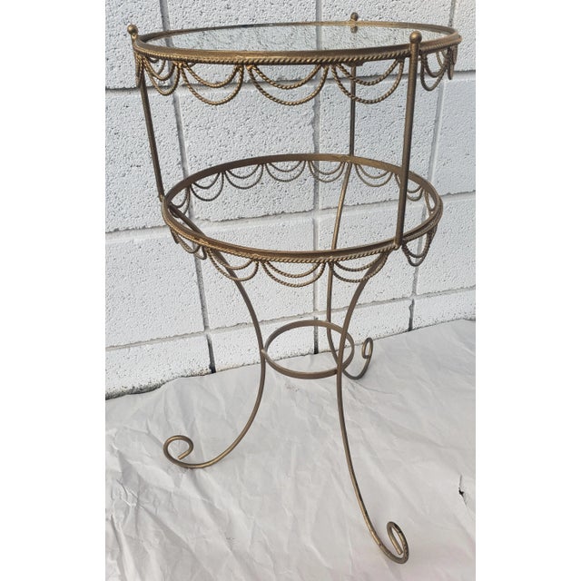 Mid 20th Century Hollywood Regency Gilt Metal Ornate and Glass Top Candle Stand Plant Stand For Sale - Image 5 of 8