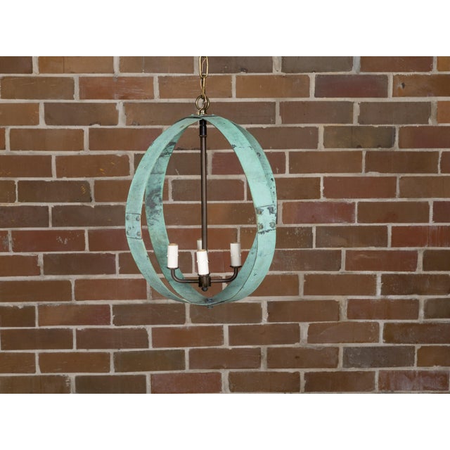 Green Mid 20th Century Mid Century Modern English Copper Double Sphere Light Fixture with Verdigris Patina For Sale - Image 8 of 12