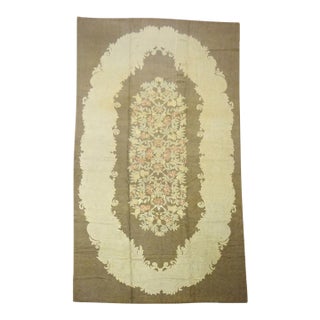 Mid 20th Century Brown Tone Palace Size American Hook Floral Rose Rug For Sale