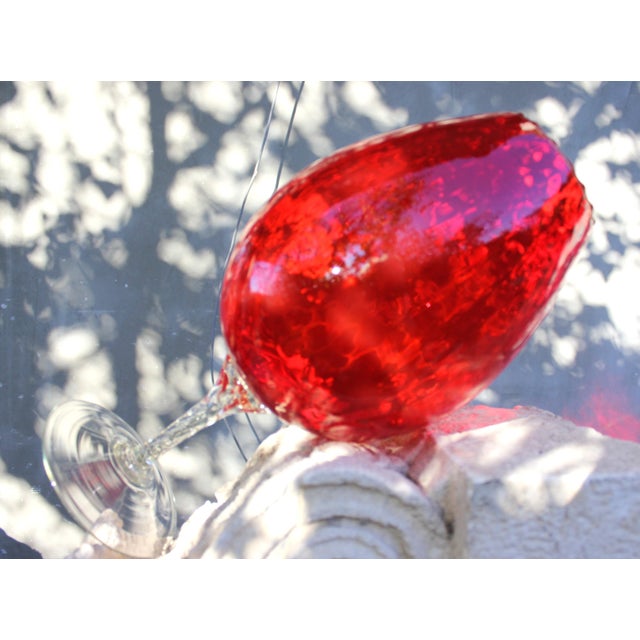 Mid-Century Modern Ruby Red Art Glass Pedestal Vase with Twisted Stem, 1960s For Sale - Image 4 of 9