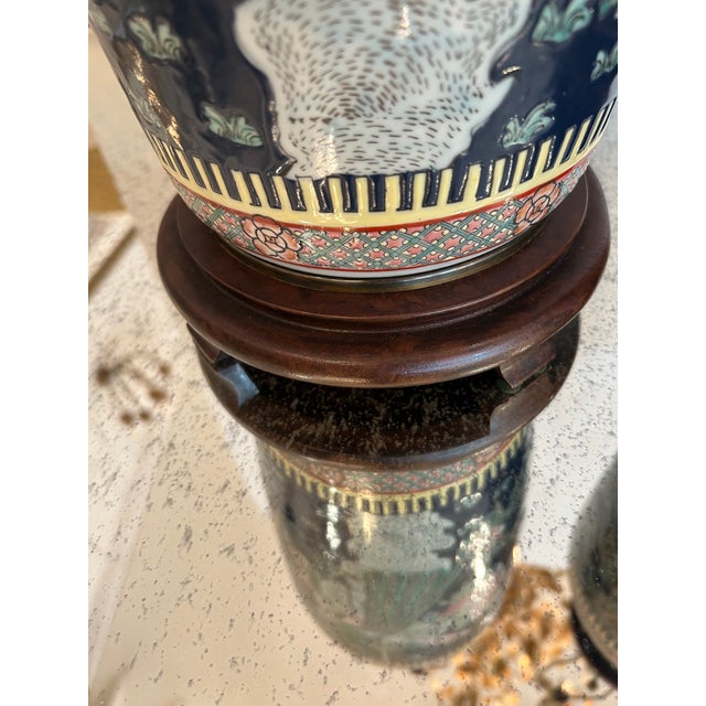 1950s Monumental Chinoiserie Famille Noir Style Pair of Table Lamps by Frederick Cooper - a Pair For Sale - Image 9 of 18