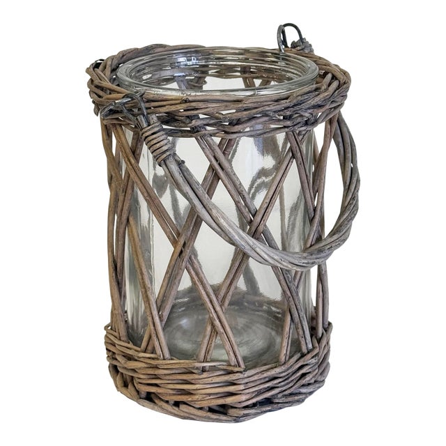 Vintage Wicker Wrapped Utensil Caddy or Candleholder For Sale