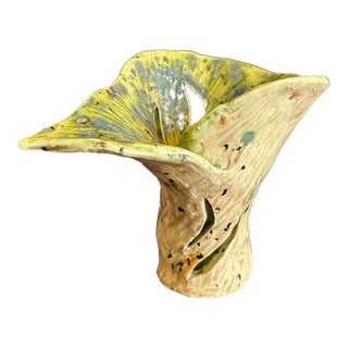 Support an Artist! Hand Made Monstera Leaf Ceramic Vase Artist Signed For Sale