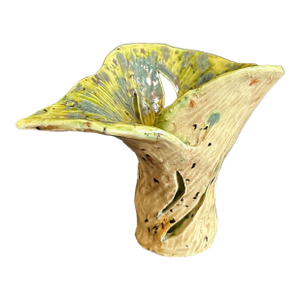 Support an Artist! Hand Made Monstera Leaf Ceramic Vase Artist Signed